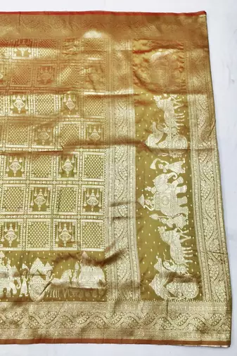 Pista zari woven silk blend traditional saree with blouse piece