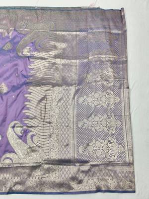 Purple zari woven silk blend traditional saree with blouse piece 2