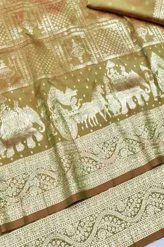 Pista zari woven silk blend traditional saree with blouse piece