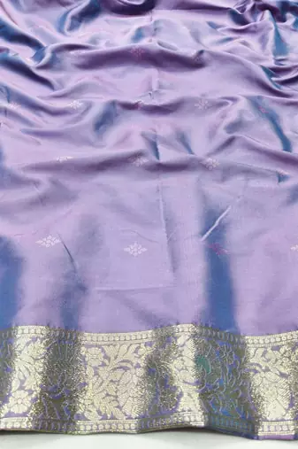 Purple zari woven silk blend traditional saree with blouse piece