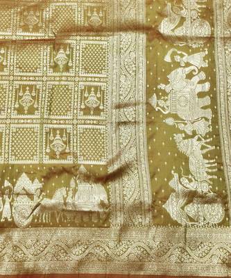 Pista zari woven silk blend traditional saree with blouse piece 5