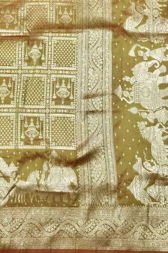 Pista zari woven silk blend traditional saree with blouse piece