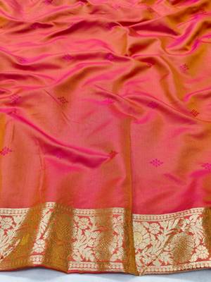 Orange zari woven silk blend traditional saree with blouse piece 4