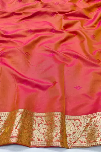 Orange zari woven silk blend traditional saree with blouse piece