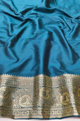 Navy blue zari woven silk blend traditional saree with blouse piece