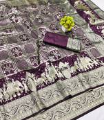 Wine zari woven banarasi silk blend traditional saree with blouse piece