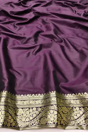 Wine zari woven silk blend traditional saree with blouse piece