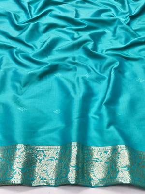 Blue zari woven silk blend traditional saree with blouse piece 3