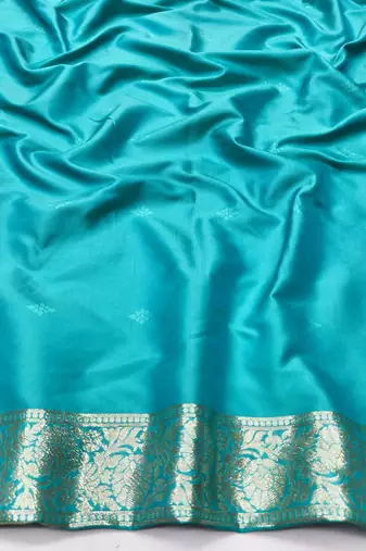 Blue zari woven silk blend traditional saree with blouse piece
