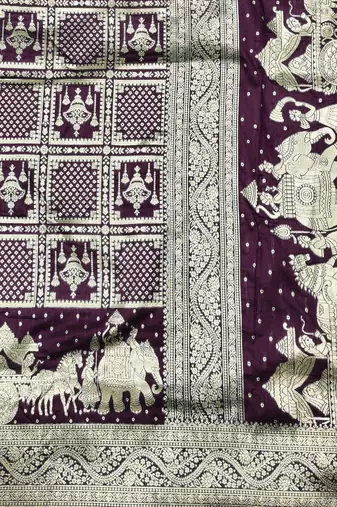 Wine zari woven silk blend traditional saree with blouse piece