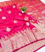 Rani pink zari woven banarasi silk blend traditional saree with blouse piece