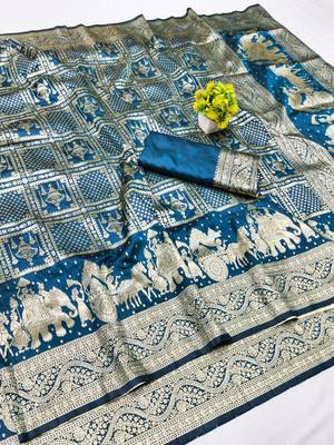 Morpich zari woven silk blend traditional saree with blouse piece 1