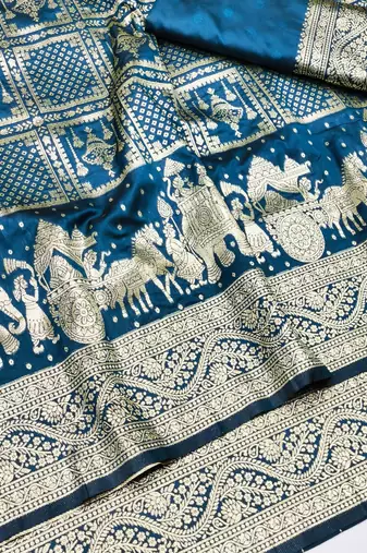 Morpich zari woven silk blend traditional saree with blouse piece