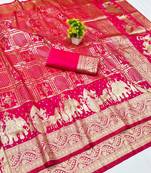 Rani zari woven banarasi silk blend traditional saree with blouse piece