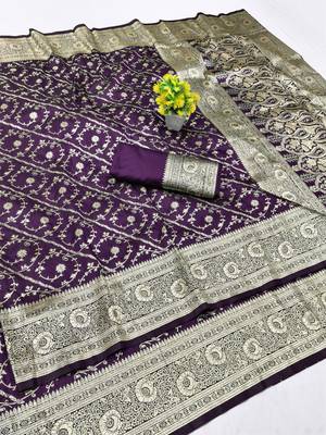 Wine zari woven silk blend traditional saree with blouse piece 1