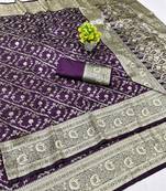 Wine zari woven banarasi silk blend traditional saree with blouse piece