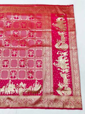 Rani zari woven silk blend traditional saree with blouse piece 2