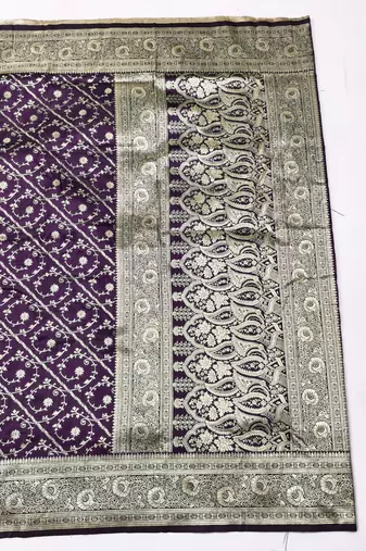 Wine zari woven silk blend traditional saree with blouse piece