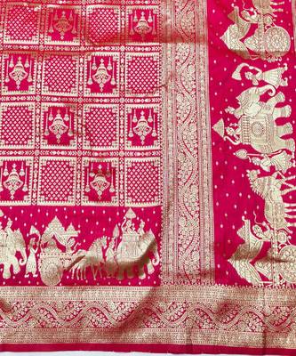 Rani zari woven silk blend traditional saree with blouse piece 5