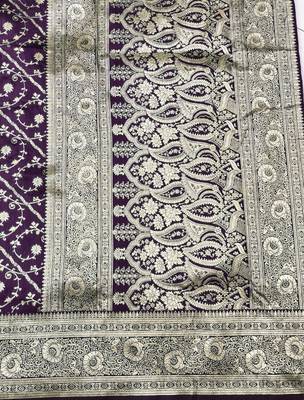 Wine zari woven silk blend traditional saree with blouse piece 5