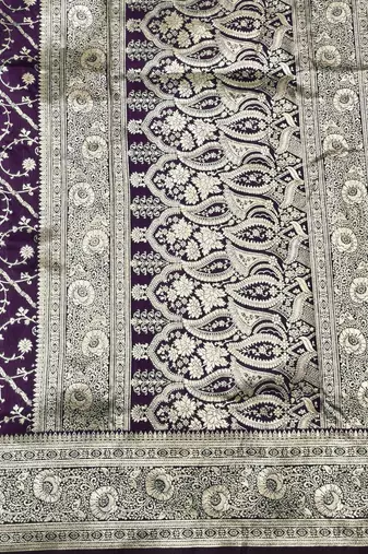 Wine zari woven silk blend traditional saree with blouse piece