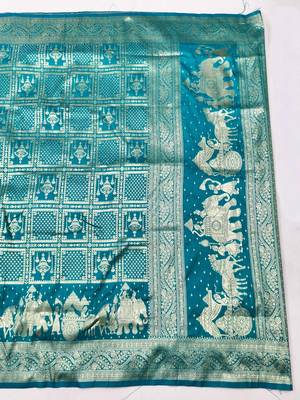 Blue zari woven silk blend traditional saree with blouse piece 2