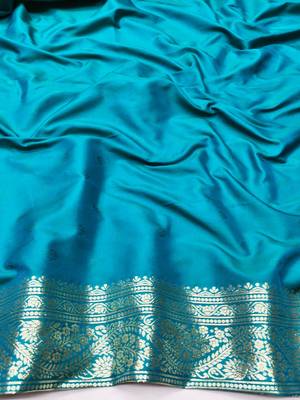Blue zari woven silk blend traditional saree with blouse piece 4