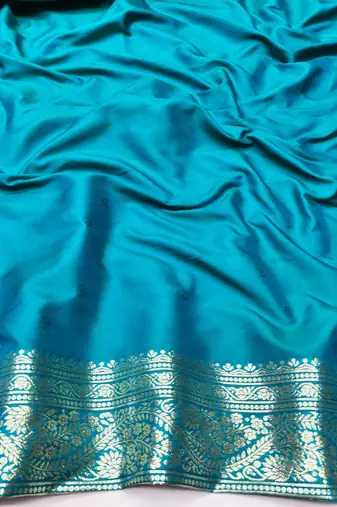 Blue zari woven silk blend traditional saree with blouse piece