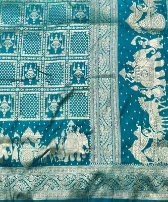 Blue zari woven silk blend traditional saree with blouse piece 5