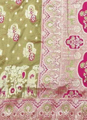 Lime zari woven silk blend traditional saree with blouse piece 5