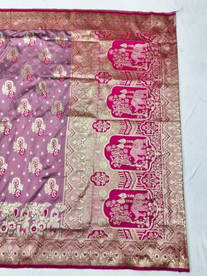 Purple zari woven silk blend traditional saree with blouse piece 2