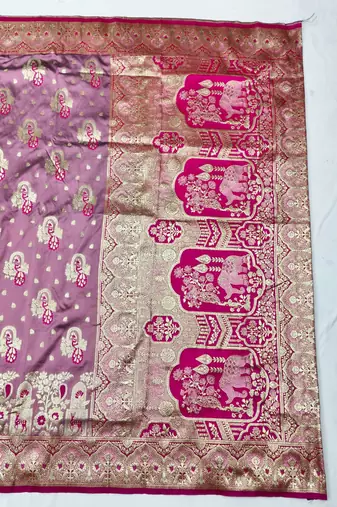 Purple zari woven silk blend traditional saree with blouse piece
