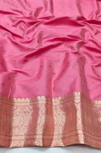Pink zari woven silk blend traditional saree with blouse piece
