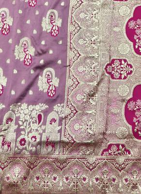 Purple zari woven silk blend traditional saree with blouse piece 5