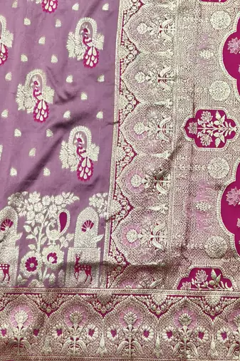 Purple zari woven silk blend traditional saree with blouse piece