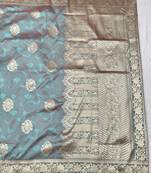 Light blue zari woven banarasi silk blend traditional saree with blouse piece