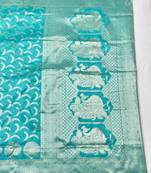 Blue zari woven banarasi silk blend traditional saree with blouse piece