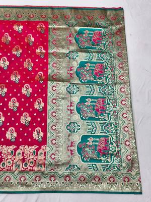 Rani zari woven silk blend traditional saree with blouse piece 2