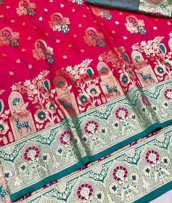 Rani zari woven silk blend traditional saree with blouse piece 3