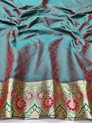 Rani zari woven silk blend traditional saree with blouse piece 4