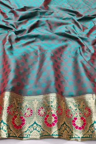 Rani zari woven silk blend traditional saree with blouse piece