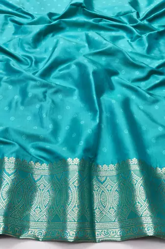 Blue zari woven silk blend traditional saree with blouse piece