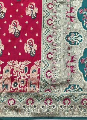 Rani zari woven silk blend traditional saree with blouse piece 5
