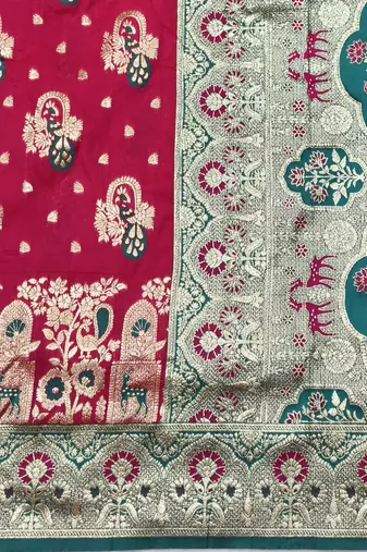 Rani zari woven silk blend traditional saree with blouse piece