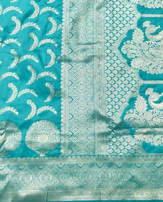 Blue zari woven silk blend traditional saree with blouse piece 4