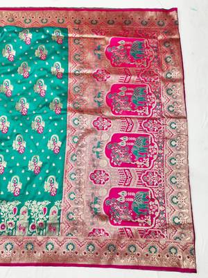 Blue zari woven silk blend traditional saree with blouse piece 2
