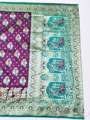 Wine zari woven patola silk blend traditional saree with blouse piece 1