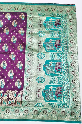 Wine zari woven patola silk blend traditional saree with blouse piece