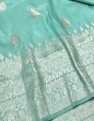 Light blue zari woven banarasi silk blend traditional saree with blouse piece 3