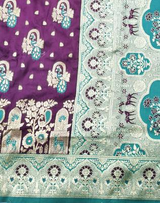 Wine zari woven patola silk blend traditional saree with blouse piece 4